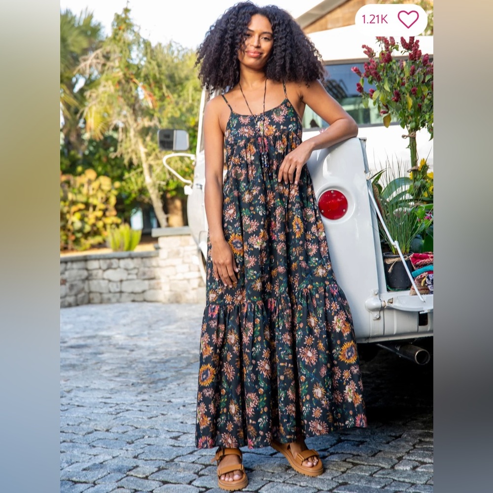 NWT Natural Life Journey Boho Maxi Dress - washed black floral XL